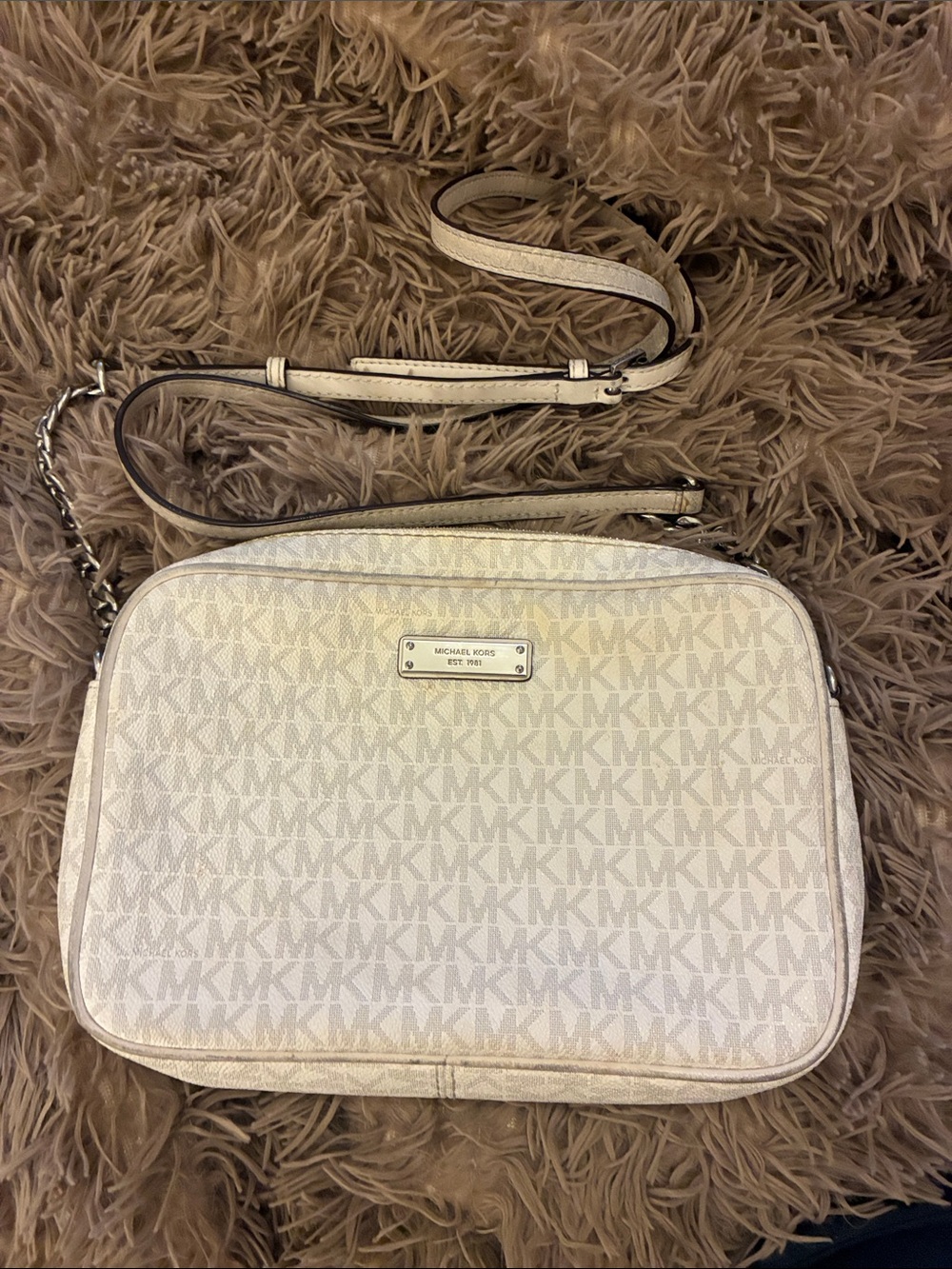 Michael Kors Cream/Tan MK Signature Crossbody Bag